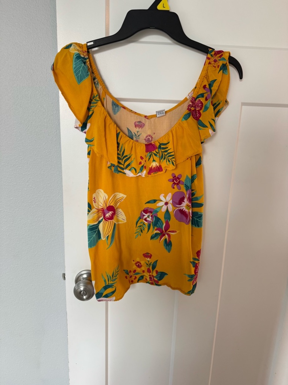 Old Navy Mustard Yellow Floral Ruffle Off-Shoulder Top